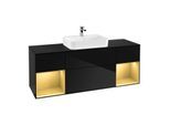 Villeroy und Boch Finion Waschtischunterschrank F452HFPH 160x60,3cm, Abdeckplatte black matt, Regale Gold matt lacquer, Glossy Black Lacquer