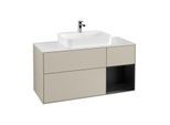Villeroy und Boch Finion Waschtischunterschrank G421PDHH 120cm, Abdeckplatte white matt, Emotion, Regal rechts Black matt, Sand Matt Lacquer