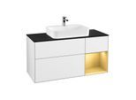 Villeroy und Boch Finion Waschtischunterschrank G422HFGF 120cm, Abdeckplatte black matt, Emotion, Regal rechts Gold matt, Glossy white lacquer