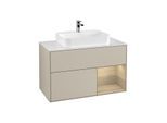 Villeroy und Boch Finion Waschtischunterschrank F371PCHH 100cm, Abdeckplatte white matt, Regal rechts Oak Veneer, Sand Matt Lacquer