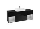 Villeroy und Boch Finion Waschtischunterschrank G452GJPH 160cm, Abdeckplatte black matt, Emotion, Regale Light grey matt lacquer, Glossy Black Lacquer