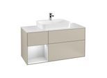 Villeroy und Boch Finion Waschtischunterschrank G411MTHH 120cm, Abdeckplatte white matt, Emotion, Regal links White matt lacquer, Sand Matt Lacquer
