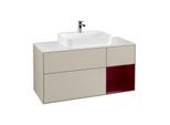 Villeroy und Boch Finion Waschtischunterschrank F421HBHH 120cm, Abdeckplatte white matt, Regal rechts Peony, Sand Matt Lacquer