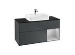 Villeroy und Boch Finion Waschtischunterschrank G422GJHG 120cm, Abdeckplatte black matt, Emotion, Regal rechts Light grey matt, Midnight Blue Matt Lacquer