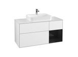 Villeroy und Boch Finion Waschtischunterschrank G421PHGF 120cm, Abdeckplatte white matt, Emotion, Regal rechts Glossy Black, Glossy white lacquer