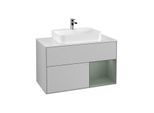 Villeroy und Boch Finion Waschtischunterschrank G371GMGJ 100cm, Abdeckplatte white matt, Emotion, Regal rechts Olive Matt Lacquer, Light grey matt