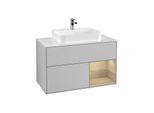 Villeroy und Boch Finion Waschtischunterschrank G371PCGJ 100cm, Abdeckplatte white matt, Emotion, Regal rechts Oak Veneer, Light grey matt