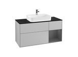 Villeroy und Boch Finion Waschtischunterschrank F422GKGJ 120cm, Abdeckplatte black matt, Regal rechts Anthracite matt, Light grey matt