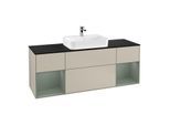 Villeroy und Boch Finion Waschtischunterschrank F452GMHH 160x60,3cm, Abdeckplatte black matt, Regale Olive matt lacquer, Sand Matt Lacquer