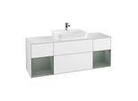 Villeroy und Boch Finion Waschtischunterschrank G451GMGF 160cm, Abdeckplatte white matt, Emotion, Regale Olive matt lacquer, Glossy white lacquer