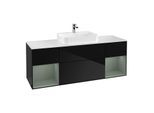 Villeroy und Boch Finion Waschtischunterschrank F451GMPH 160x60,3cm, Abdeckplatte white matt, Regale Olive matt lacquer, Glossy Black Lacquer