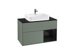 Villeroy und Boch Finion Waschtischunterschrank G372PHGM 100cm, Abdeckplatte black matt, Emotion, Regal rechts Glossy Black Lacquer, Olive Matt Lacquer