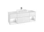 Villeroy und Boch Finion Waschtischunterschrank G451GFGF 160cm, Abdeckplatte white matt, Emotion, Regale Glossy white lacquer, Glossy white lacquer
