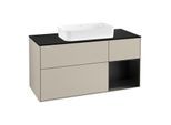 Villeroy und Boch Finion Waschtischunterschrank G302PDHH 120cm, Abdeckplatte black matt, Emotion, Regal rechts Black matt lacquer, Sand Matt Lacquer