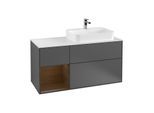 Villeroy und Boch Finion Waschtischunterschrank G391GNGK 120cm, Abdeckplatte white matt, Emotion, Regal links Walnut veneer, Anthracite matt