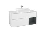 Villeroy und Boch Finion Waschtischunterschrank F421HGGF 120cm, Abdeckplatte white matt, Regal rechts Midnight Blue Matt Lacquer, Glossy white lacquer