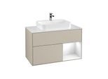 Villeroy und Boch Finion Waschtischunterschrank G371GFHH 100cm, Abdeckplatte white matt, Emotion, Regal rechts Glossy white lacquer, Sand Matt Lacquer