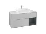 Villeroy und Boch Finion Waschtischunterschrank F421HGGJ 120cm, Abdeckplatte white matt, Regal rechts Midnight Blue Matt Lacquer, Light grey matt