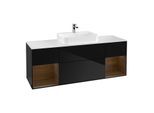 Villeroy und Boch Finion Waschtischunterschrank F451GNPH 160x60,3cm, Abdeckplatte white matt, Regale Walnut veneer, Glossy Black Lacquer