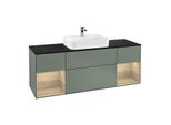 Villeroy und Boch Finion Waschtischunterschrank F452PCGM 160x60,3cm, Abdeckplatte black matt, Regale Oak Veneer, Olive Matt Lacquer