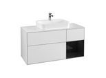 Villeroy und Boch Finion Waschtischunterschrank F421PHMT 120cm, Abdeckplatte white matt, Regal rechts Glossy Black Lacquer, White matt lacquer