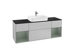 Villeroy und Boch Finion Waschtischunterschrank G452GMGJ 160cm, Abdeckplatte black matt, Emotion, Regale Olive matt lacquer, Light grey matt