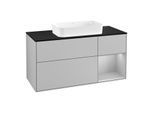 Villeroy und Boch Finion Waschtischunterschrank F302GJGJ 120cm, Abdeckplatte black matt, Regal rechts Light grey matt, Light grey matt