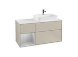 Villeroy und Boch Finion Waschtischunterschrank G391GJHH 120cm, Abdeckplatte white matt, Emotion, Regal links Light grey matt, Sand Matt Lacquer