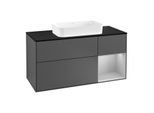 Villeroy und Boch Finion Waschtischunterschrank F302GJGK 120cm, Abdeckplatte black matt, Regal rechts Light grey matt, Anthracite matt