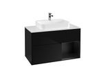 Villeroy und Boch Finion Waschtischunterschrank F371PDPH 100cm, Abdeckplatte white matt, Regal rechts Black matt lacquer, Glossy Black Lacquer