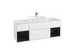 Villeroy und Boch Finion Waschtischunterschrank F451PHGF 160x60,3cm, Abdeckplatte white matt, Regale Glossy black lacquer, Glossy white lacquer