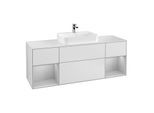 Villeroy und Boch Finion Waschtischunterschrank G451GJMT 160cm, Abdeckplatte white matt, Emotion, Regale Light grey matt lacquer, White matt lacquer