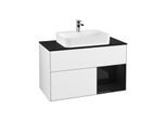 Villeroy und Boch Finion Waschtischunterschrank F372PHGF 100cm, Abdeckplatte black matt, Regal rechts Glossy Black Lacquer, Glossy white lacquer