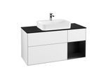 Villeroy und Boch Finion Waschtischunterschrank G422PDGF 120cm, Abdeckplatte black matt, Emotion, Regal rechts Black matt, Glossy white lacquer