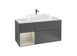 Villeroy und Boch Finion Waschtischunterschrank G411HHGK 120cm, Abdeckplatte white matt, Emotion, Regal links Sand Matt Lacquer, Anthracite matt