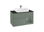 Villeroy und Boch Finion Waschtischunterschrank F372GMGM 100cm, Abdeckplatte black matt, Regal rechts Olive Matt Lacquer, Olive Matt Lacquer