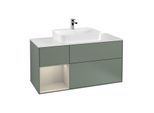 Villeroy und Boch Finion Waschtischunterschrank G411HHGM 120cm, Abdeckplatte white matt, Emotion, Regal links Sand Matt Lacquer, Olive Matt Lacquer