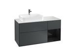 Villeroy und Boch Finion Waschtischunterschrank F401PHHG 120cm, Abdeckplatte white matt, Regal rechts Glossy Black Lacquer, Midnight Blue Matt Lacquer