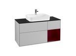 Villeroy und Boch Finion Waschtischunterschrank F422HBGJ 120cm, Abdeckplatte black matt, Regal rechts Peony, Light grey matt
