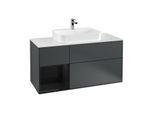 Villeroy und Boch Finion Waschtischunterschrank G411PHHG 120cm, Abdeckplatte white matt, Emotion, Regal links Glossy Black Lacquer, Midnight Blue Matt Lacquer