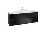 Villeroy und Boch Finion Waschtischunterschrank G451PHPD 160cm, Abdeckplatte white matt, Emotion, Regale Glossy black lacquer, Black matt lacquer