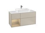 Villeroy und Boch Finion Waschtischunterschrank F411PCHH 120cm, Abdeckplatte white matt, Regal links Oak Veneer, Sand Matt Lacquer