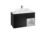 Villeroy und Boch Finion Waschtischunterschrank F371GJPD 100cm, Abdeckplatte white matt, Regal rechts Light grey matt, Black matt lacquer