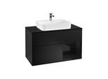 Villeroy und Boch Finion Waschtischunterschrank F372PHPD 100cm, Abdeckplatte black matt, Regal rechts Glossy Black Lacquer, Black matt lacquer