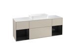 Villeroy und Boch Finion Waschtischunterschrank F331PHHH 160x60,3cm, Abdeckplatte white matt, Regale Glossy black lacquer, Sand Matt Lacquer