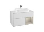 Villeroy und Boch Finion Waschtischunterschrank G371HHMT 100cm, Abdeckplatte white matt, Emotion, Regal rechts Sand Matt, White matt lacquer