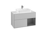 Villeroy und Boch Finion Waschtischunterschrank F371GKGJ 100cm, Abdeckplatte white matt, Regal rechts Anthracite matt, Light grey matt