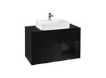 Villeroy und Boch Finion Waschtischunterschrank F372PHPH 100cm, Abdeckplatte black matt, Regal rechts Glossy Black Lacquer, Glossy Black Lacquer