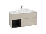Villeroy und Boch Finion Waschtischunterschrank G411PDHH 120cm, Abdeckplatte white matt, Emotion, Regal links Black matt lacquer, Sand Matt Lacquer