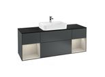 Villeroy und Boch Finion Waschtischunterschrank G452HHHG 160cm, Abdeckplatte black matt, Emotion, Regale sand matt lacquer, Midnight Blue Matt Lacquer